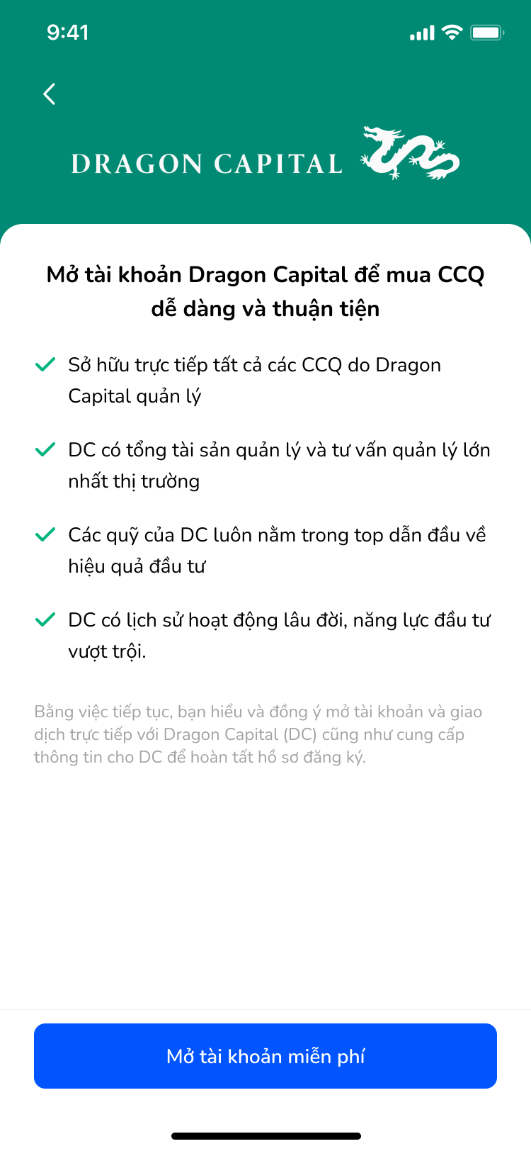 Chọn Mở tài khoản với Dragon Capital: